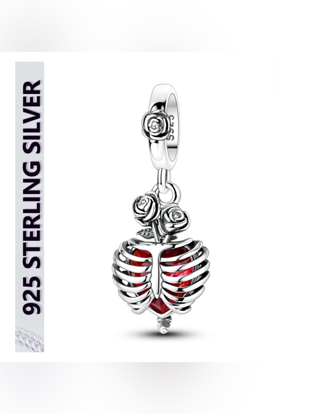 🌟🌟 S925 Sterling Silver Ribcage Heart Dangle Charm